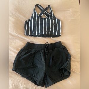Seafancy Striped Scoop Neck Cross Back Bikini Top And High-Waist Boy Shorts